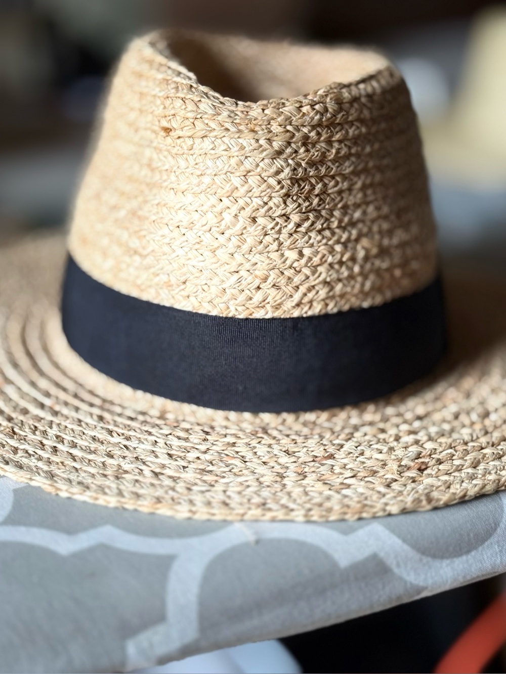 Straw Fedora Hat with Black Band - Natural